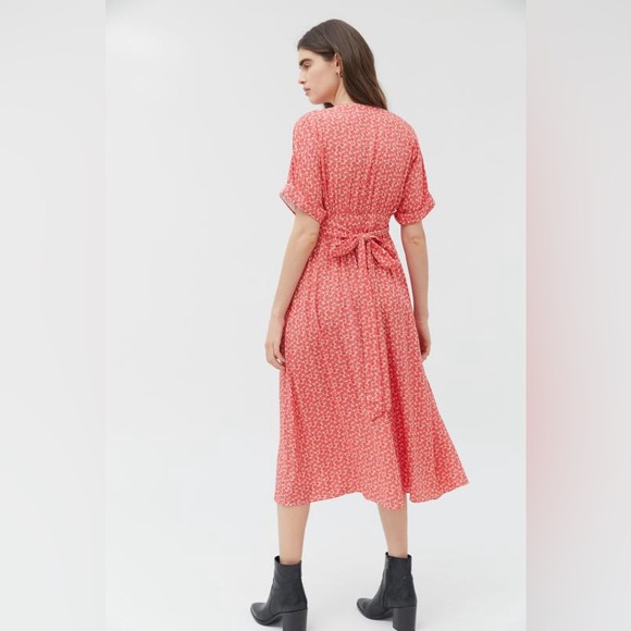 Urban Outfitters Gabrielle Woven Dobby Midi Wrap Dress Size XS - Picture 2 of 9